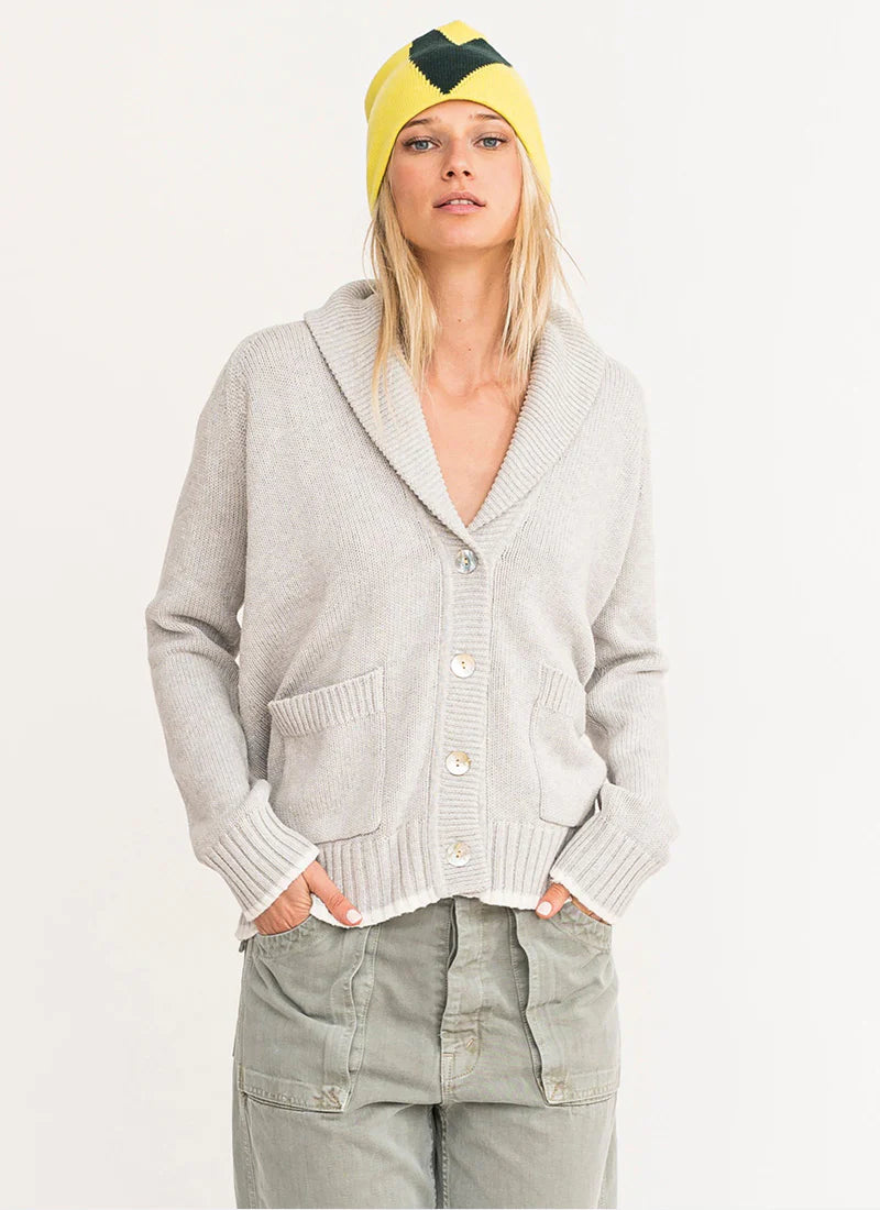 Shawl Collar Cardigan - Drippy Heart - Silver Fox