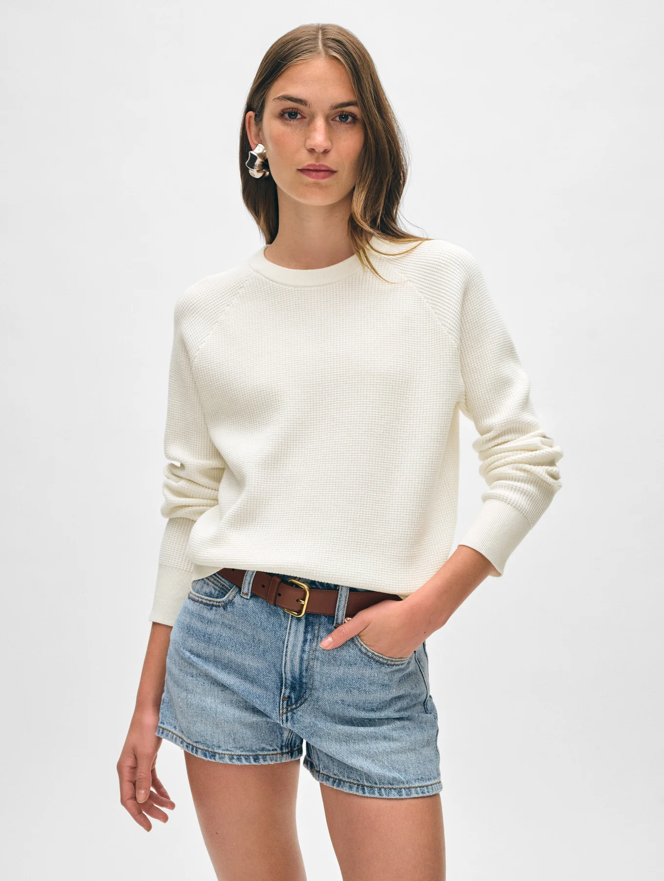 White waffle sweatshirt hotsell
