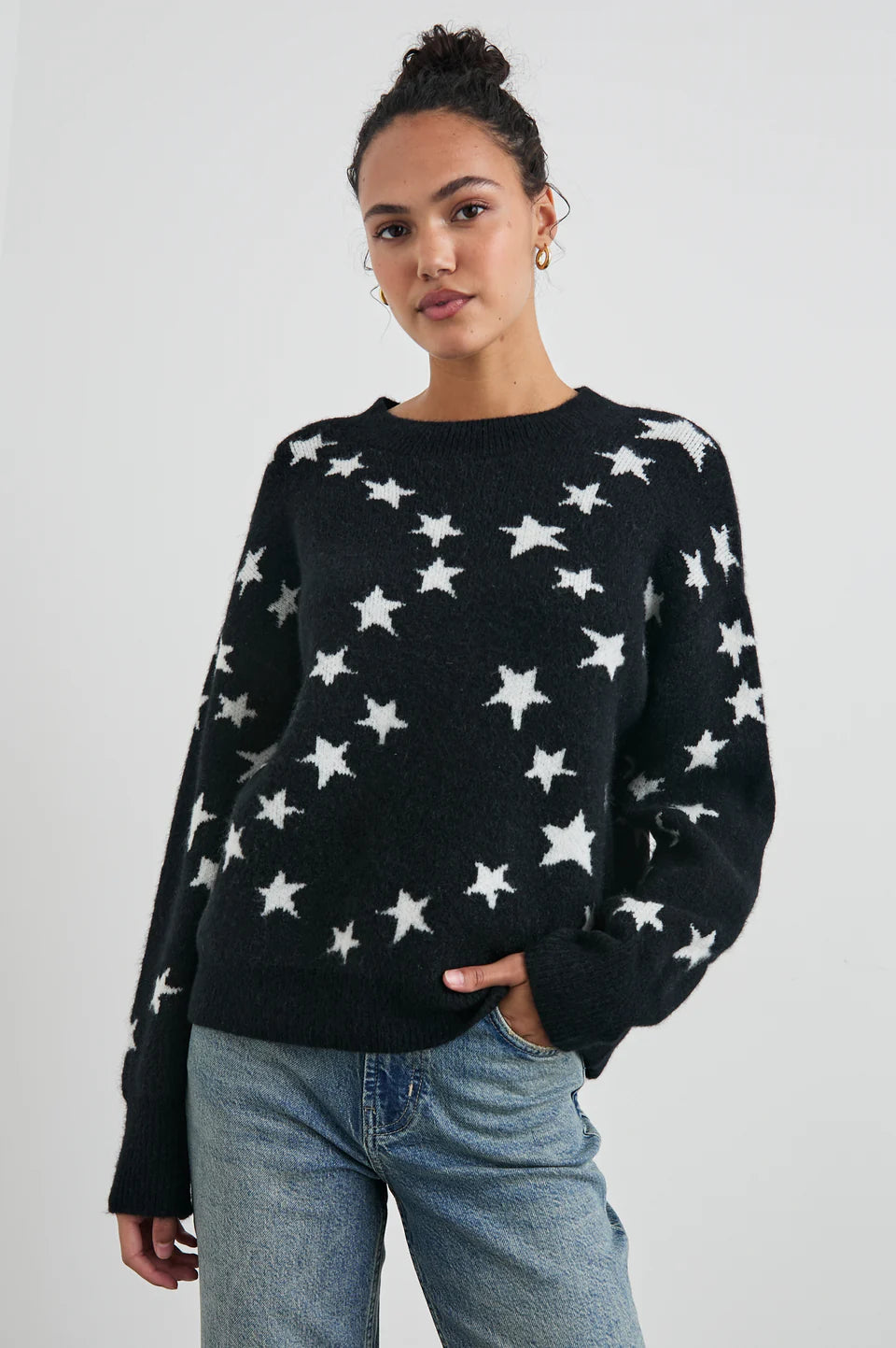Rails Grey And White Star Sweater Rails Virgo Cashmere Wool Blend