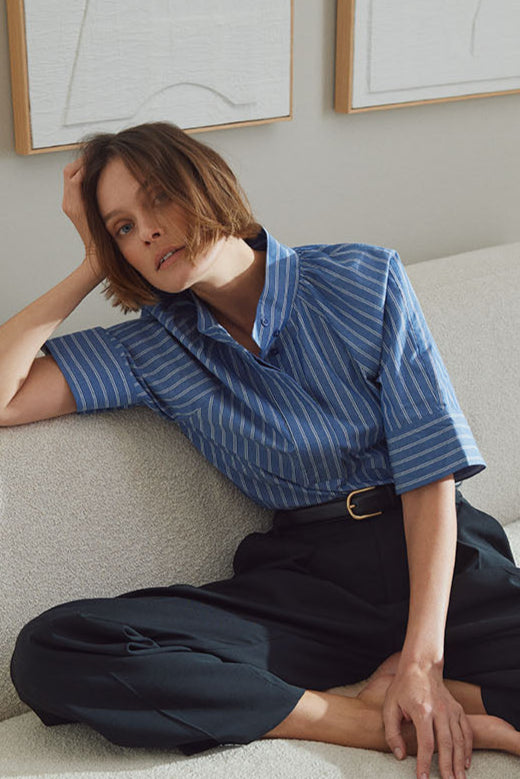 Merlissa Short Sleeve Shirt - Blue Stripes