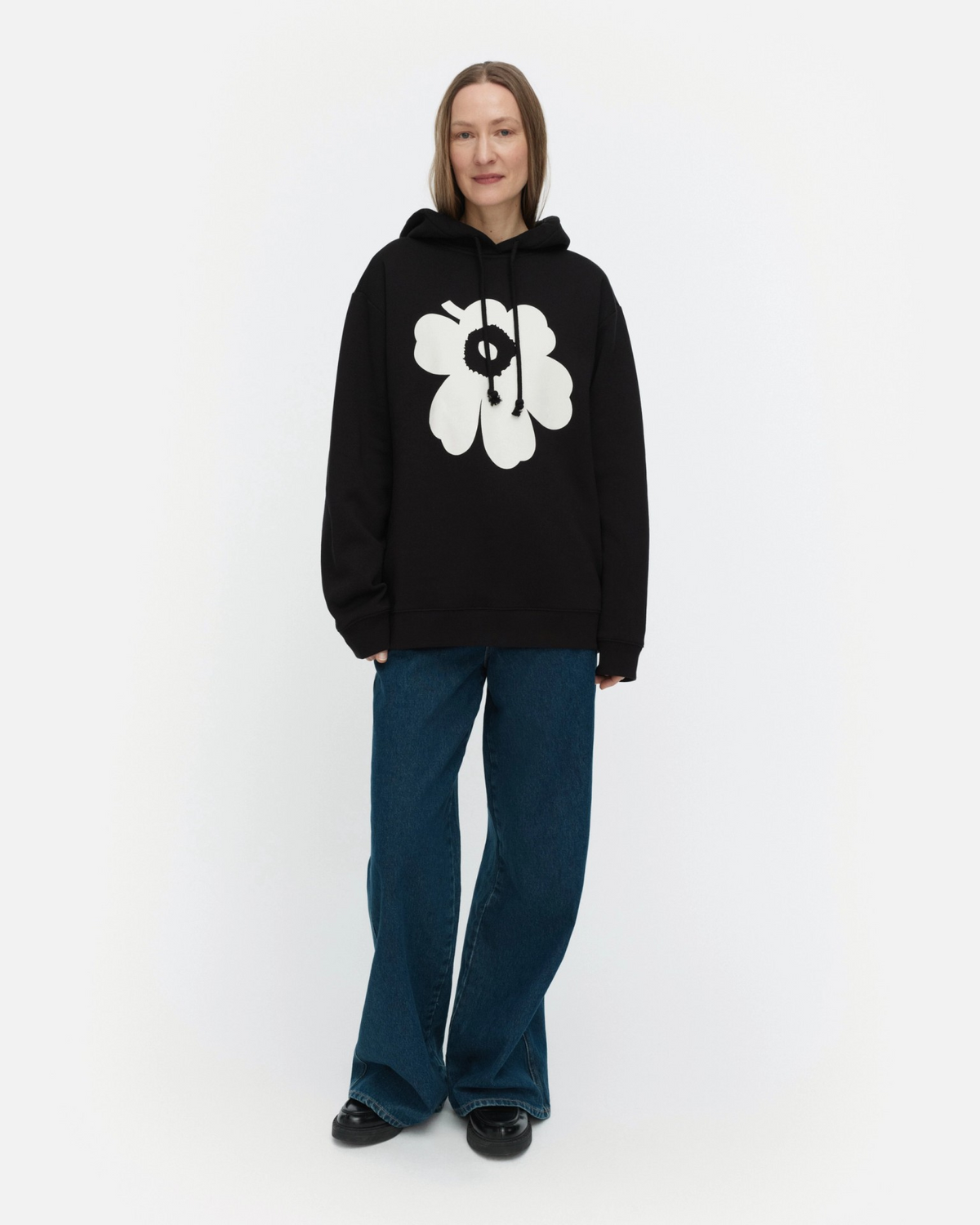 Runoja Unikko Placement Hoodie - Black/Off White