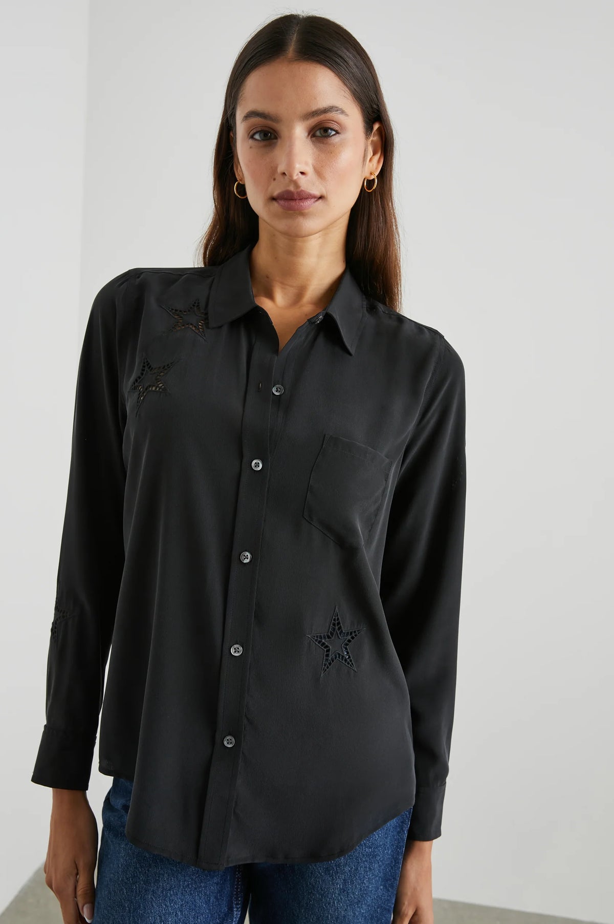 Kate Shirt - Black Eyelet Stars