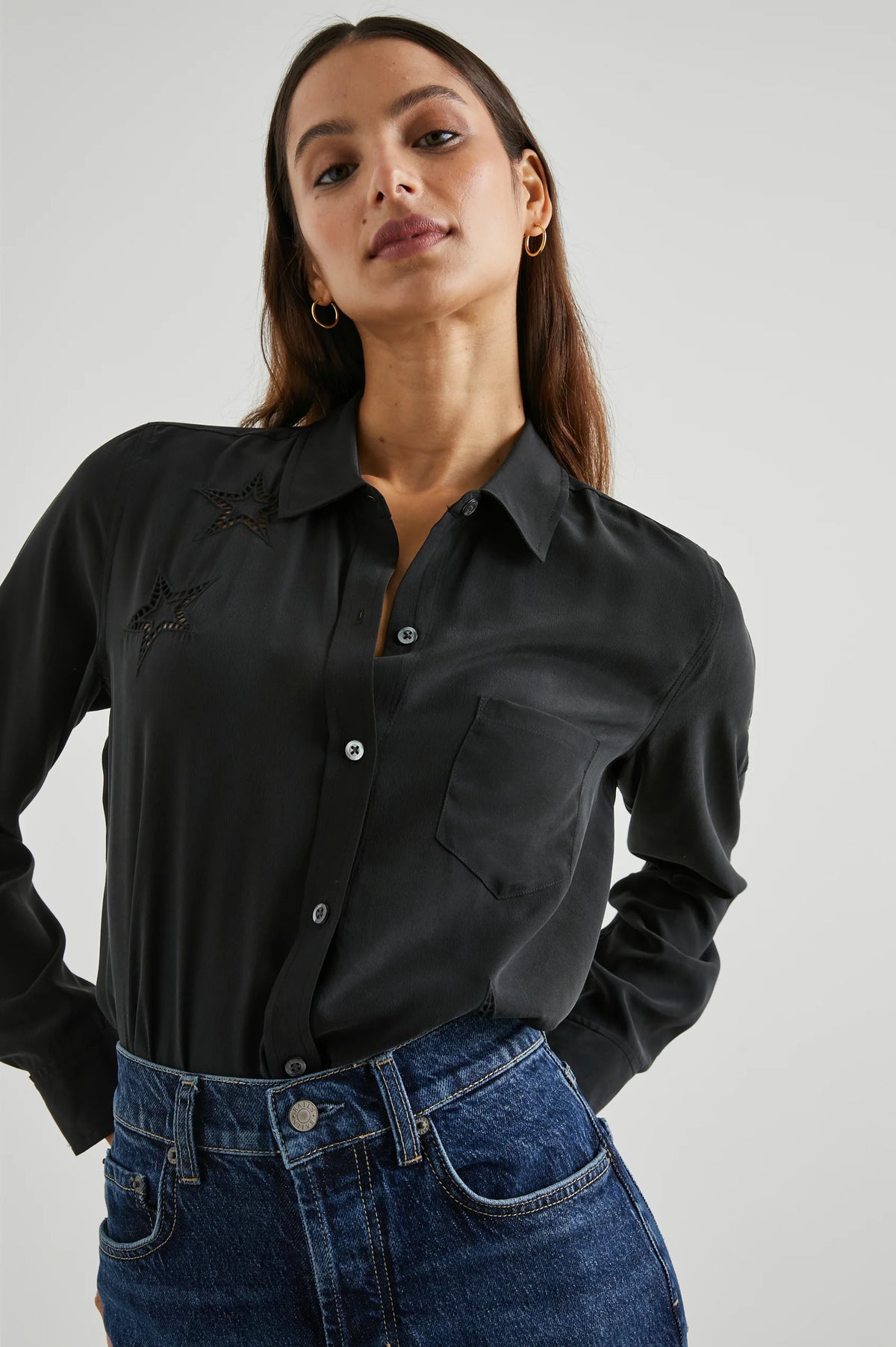 Kate Shirt - Black Eyelet Stars