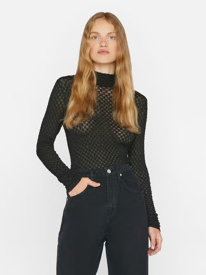 Mesh Lace Turtleneck - Noir