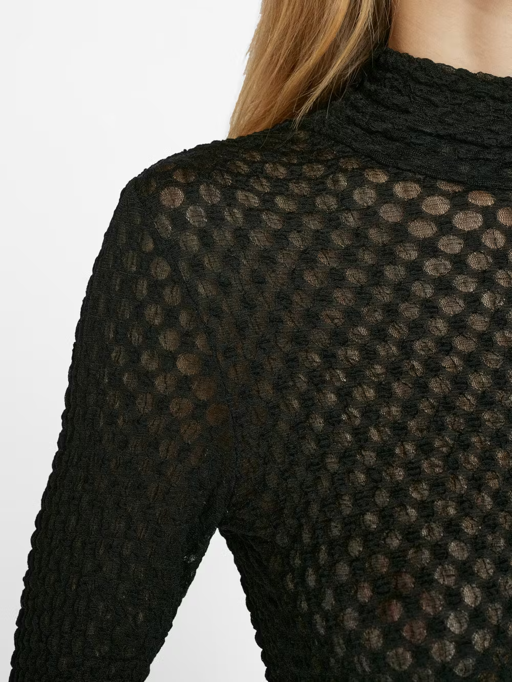 Mesh Lace Turtleneck - Noir