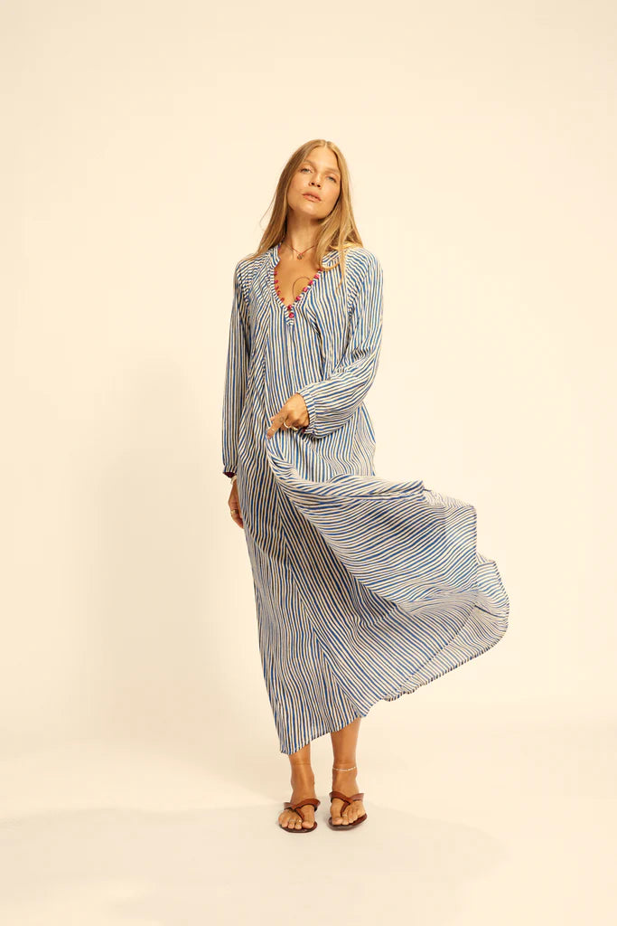 Fiore Maxi Dress - Painted Stripe Deep Blue