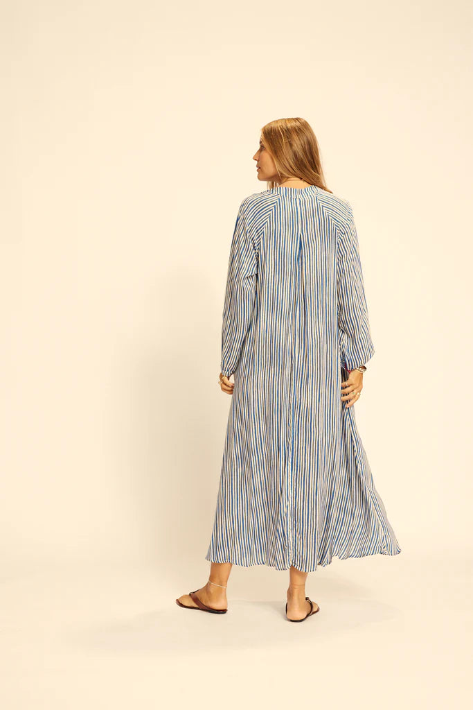 Fiore Maxi Dress Painted Stripe Deep Blue Natalie Martin