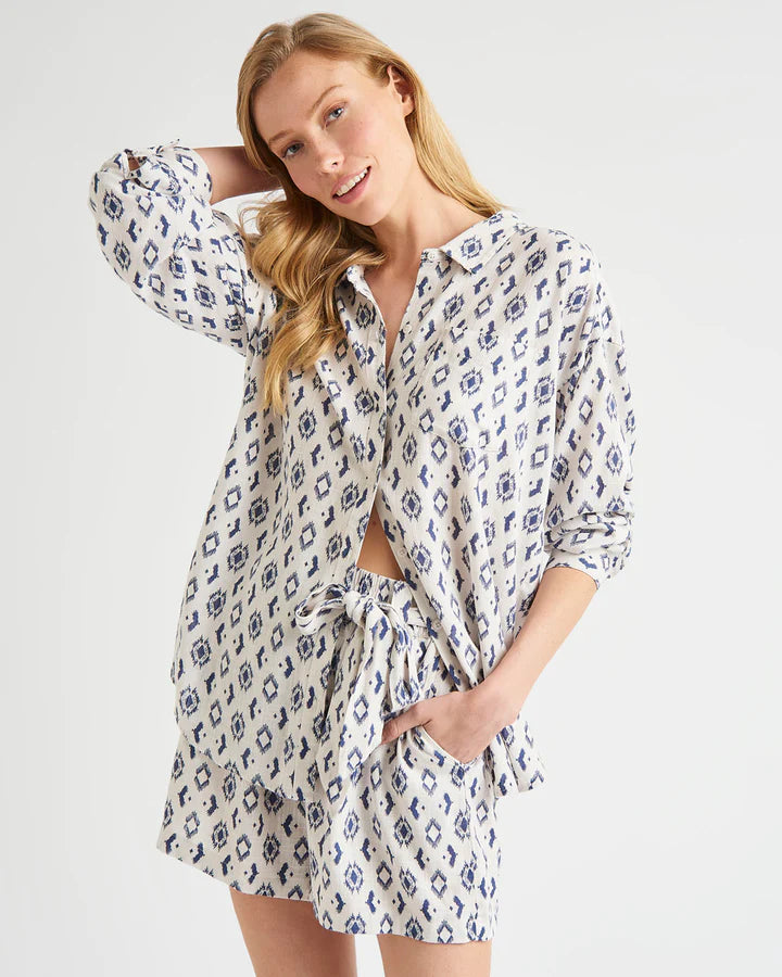 Bowen Shirt - Ash Navy Ikat