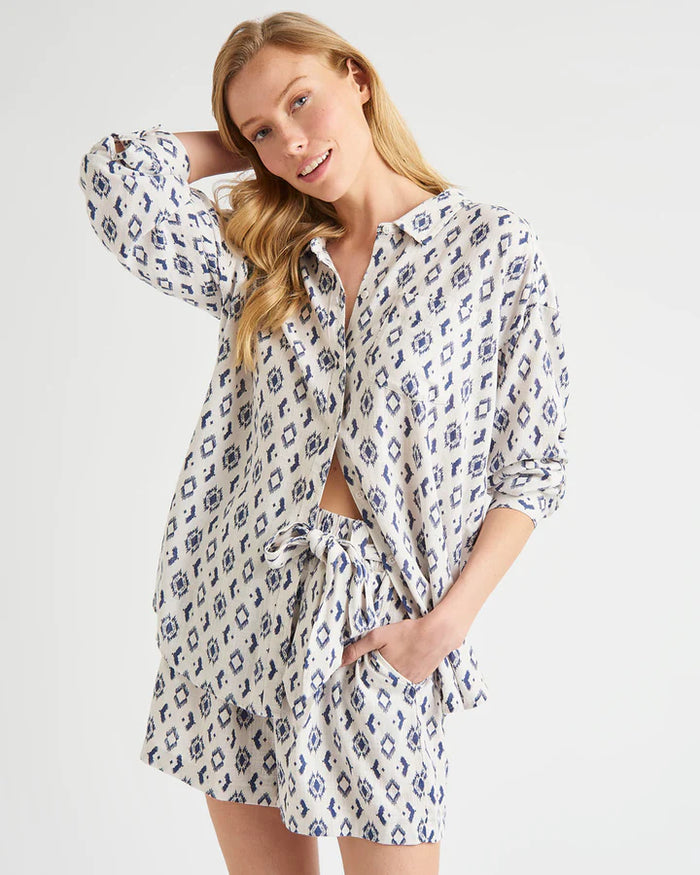 Bowen Shirt - Ash Navy Ikat