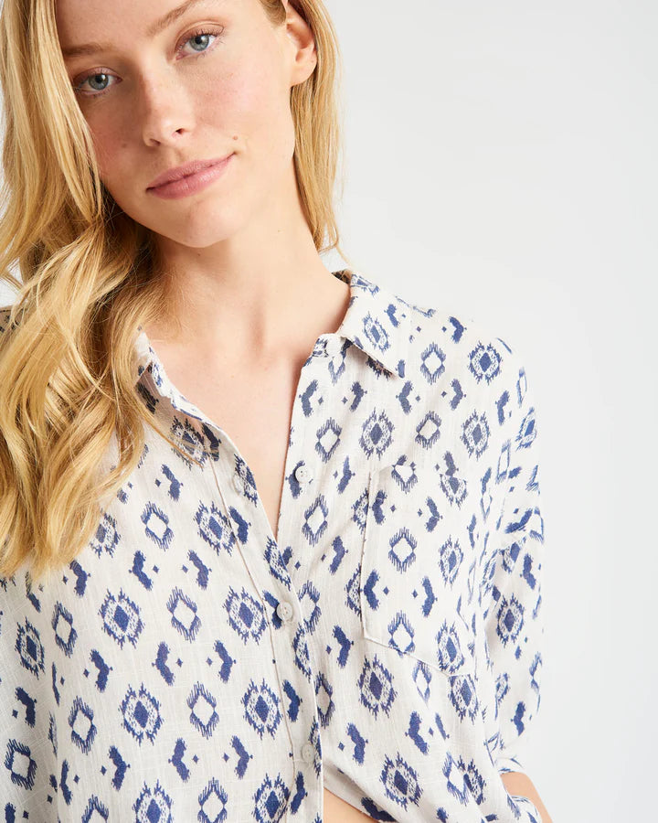 Bowen Shirt - Ash Navy Ikat