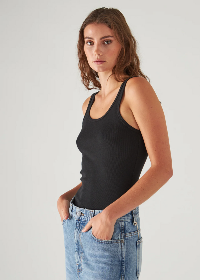 Scoop Neck Rib Tank - Black