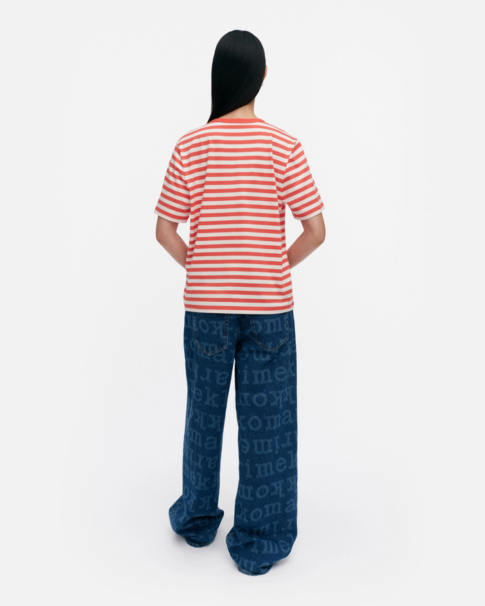 Tasaraita Unikko Kioski T-Shirt - Red/Off White