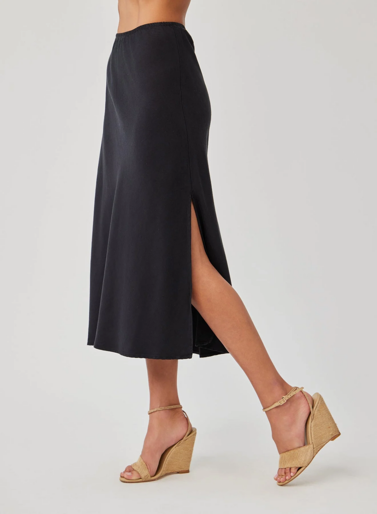Amara Side Slit Bias Skirt - Black