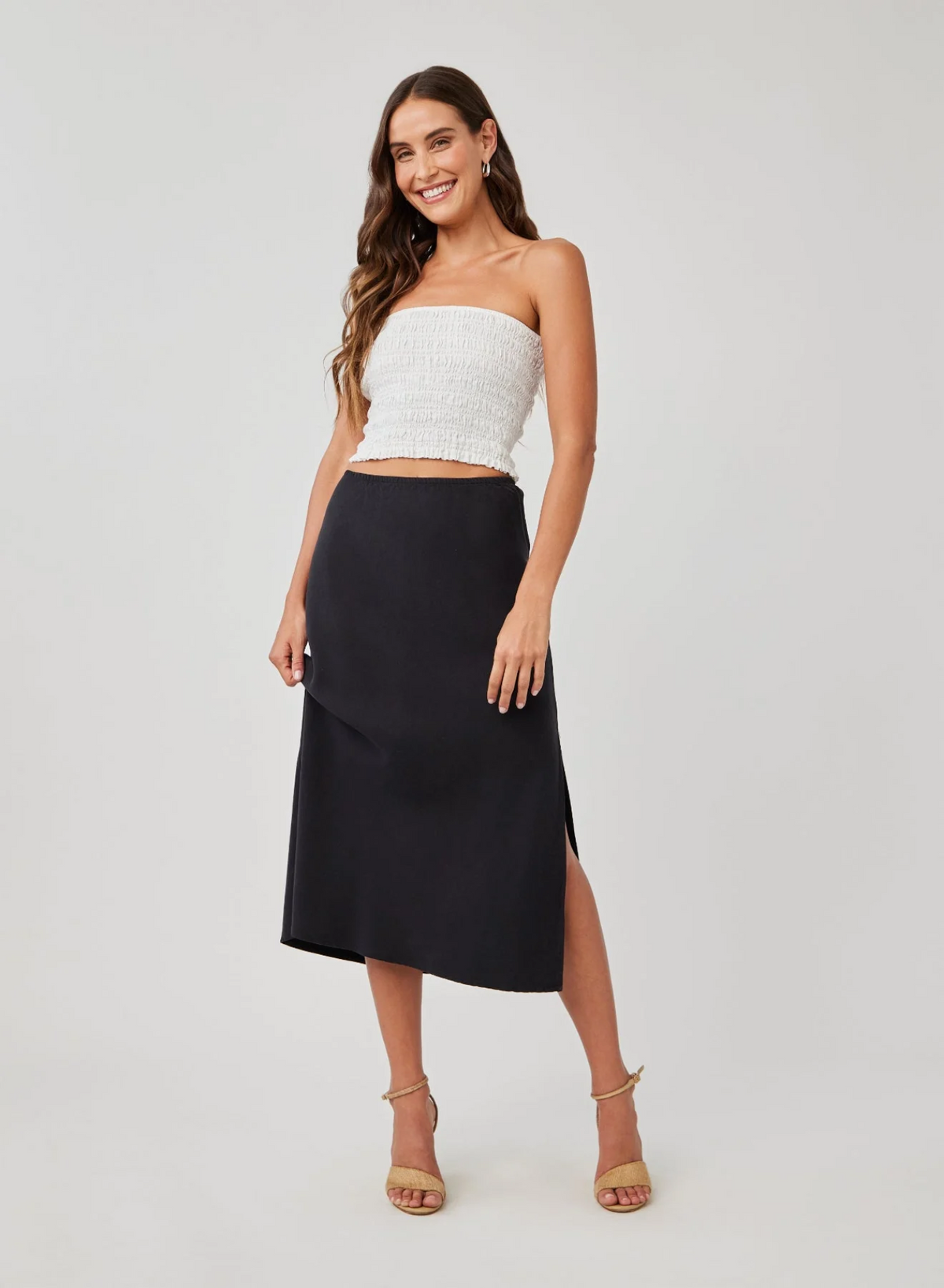 Amara Side Slit Bias Skirt - Black