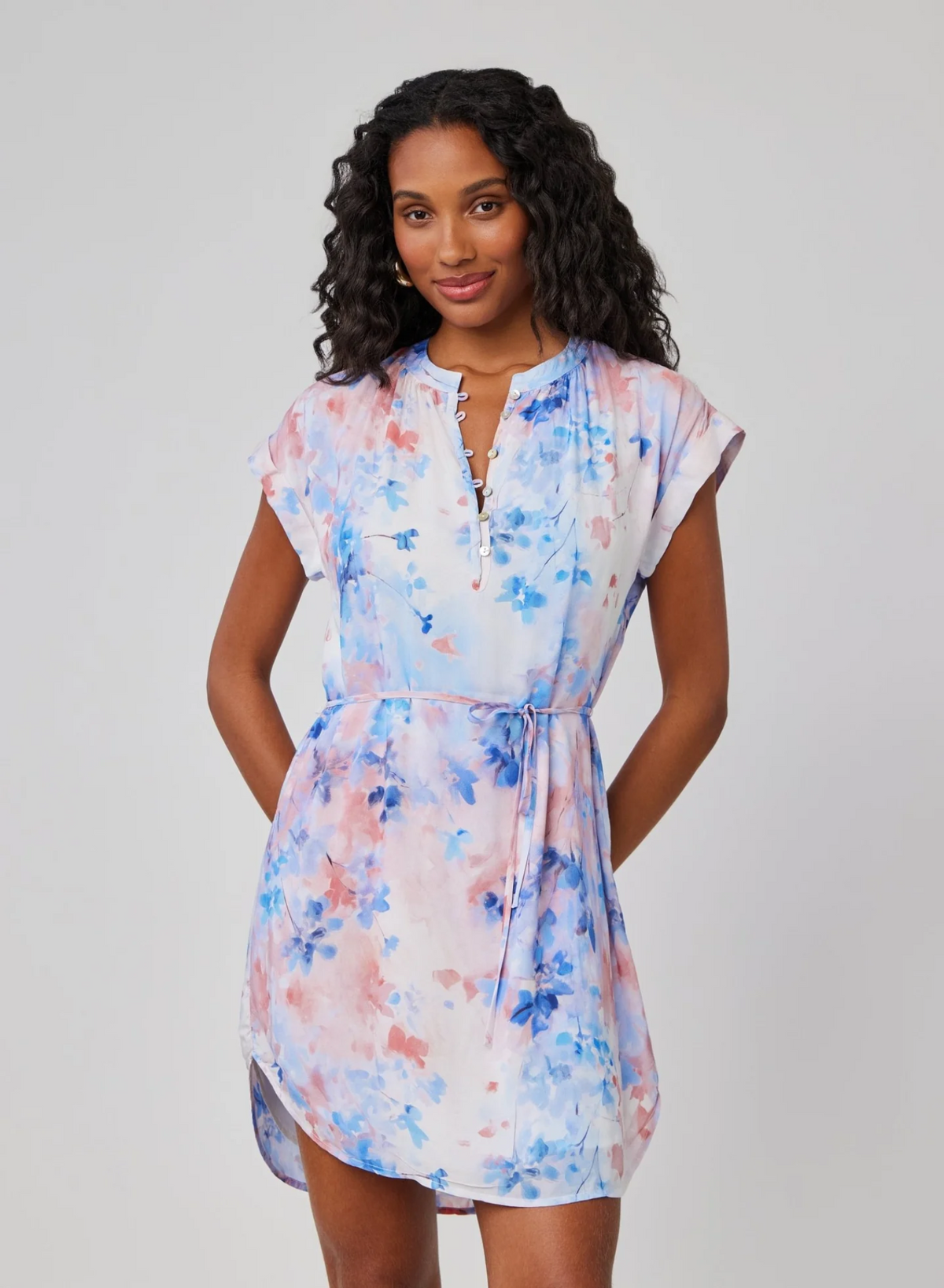 Cap Sleeve Pullover Mini Dress - Garden Mist Print