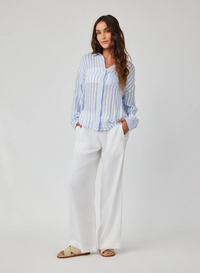 Contrast Pocket Boyfriend Shirt - Blue Sky Stripe
