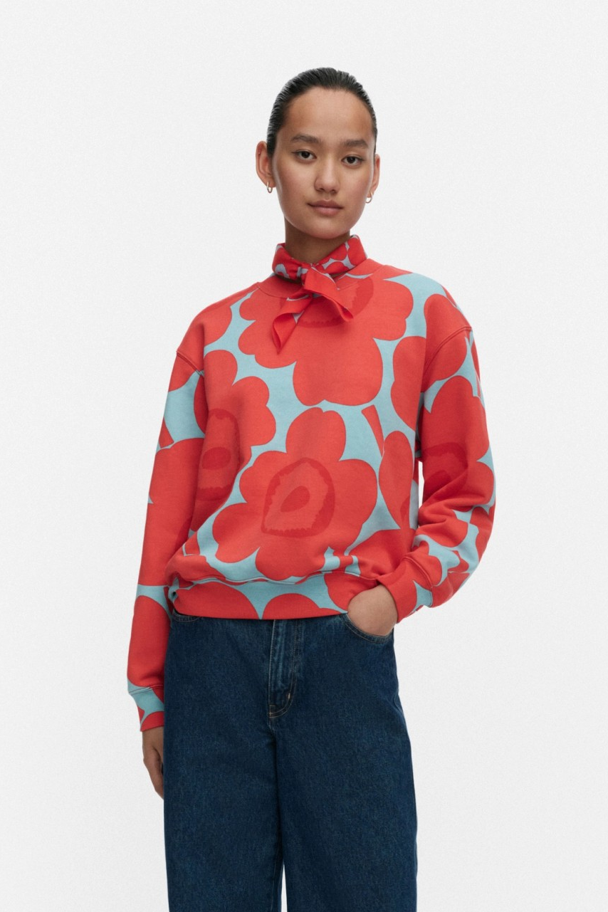 Leiot Unikko Kioski Sweatshirt - Light Blue/Red - Marimekko
