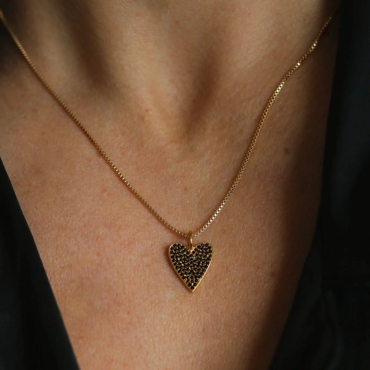 Heart Necklace 18" - Black Onyx