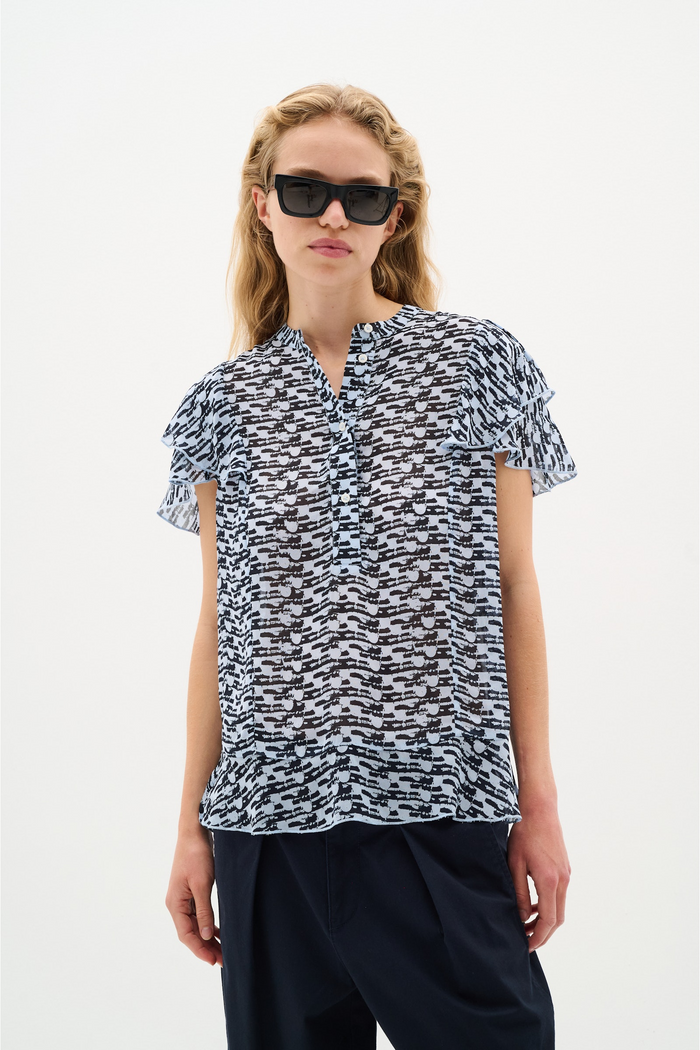 Cessie Blouse - Blue Diffused Wall