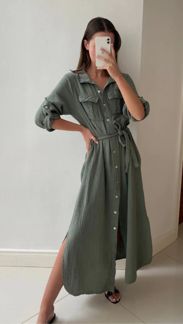 Cassis Shirt Dress Khaki
