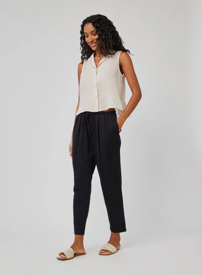 Lina Pleated Drawstring Trouser - Black