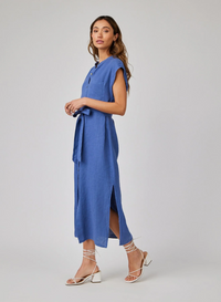 Cap Sleeve Button Front Midi Dress - Antique Indigo