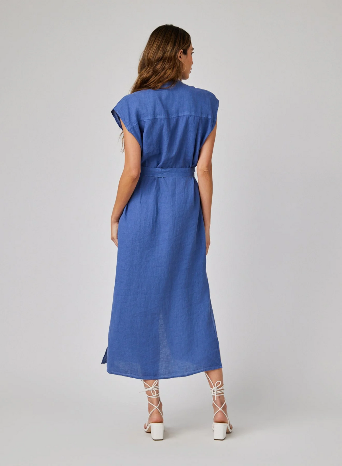 Cap Sleeve Button Front Midi Dress - Antique Indigo