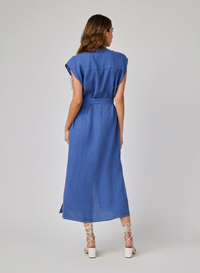 Cap Sleeve Button Front Midi Dress - Antique Indigo