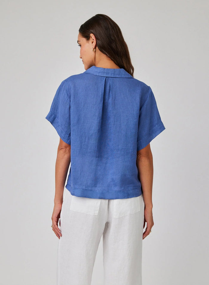 Short Sleeve Flowy Button Down - Antique Indigo