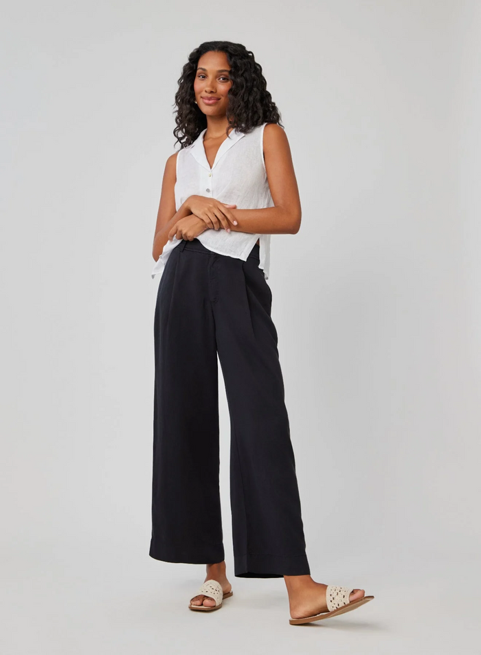 Marina Pleated Wide Leg Ankle Pant - Black