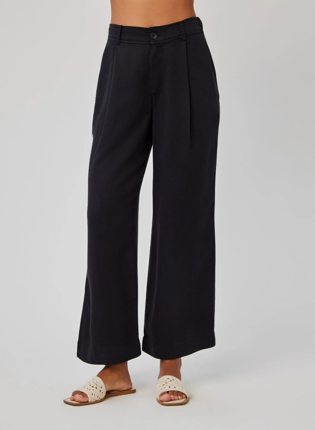Marina Pleated Wide Leg Ankle Pant - Black