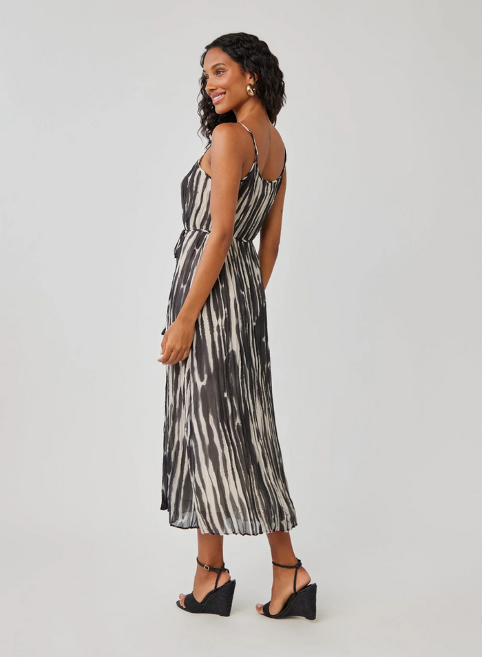 Midi Pleated Cami Dress - Brushed Stripe Print