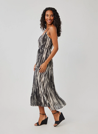 Midi Pleated Cami Dress - Brushed Stripe Print