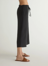 Ruffle Waist Wide Leg Crop - Black