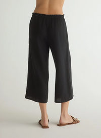 Ruffle Waist Wide Leg Crop - Black