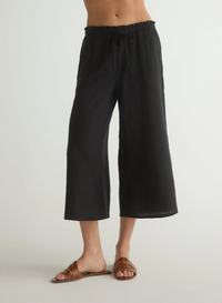 Ruffle Waist Wide Leg Crop - Black
