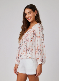 Shirred Raglan Tie Front Blouse - Hana Floral Print