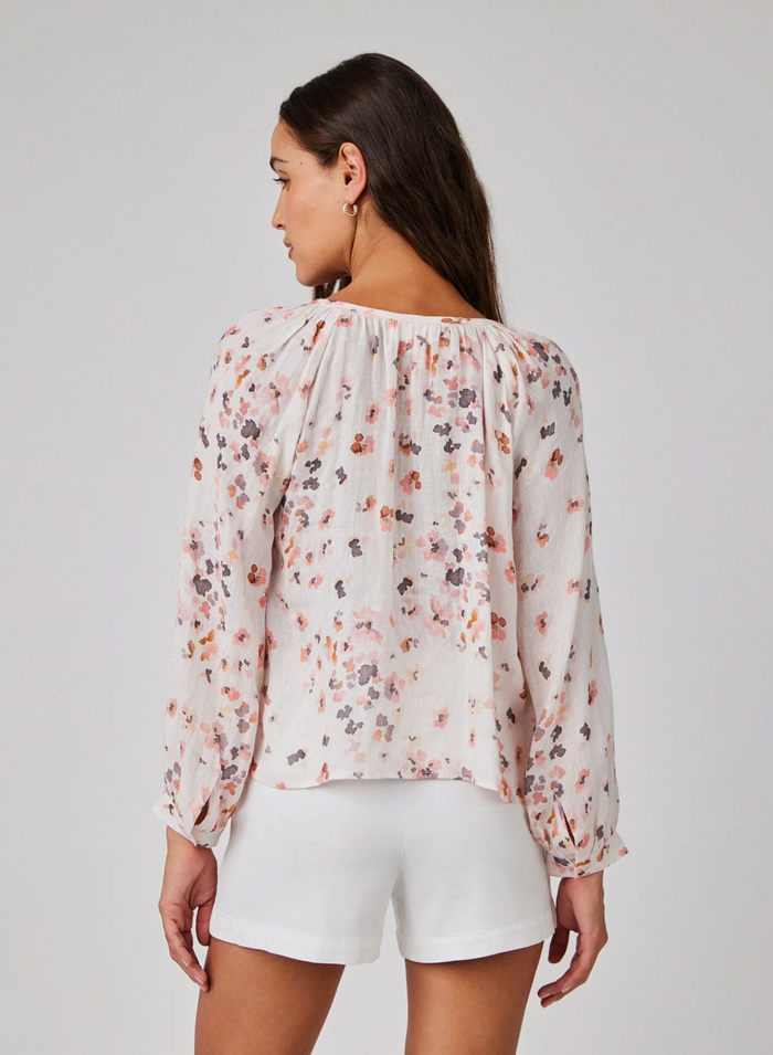 Shirred Raglan Tie Front Blouse - Hana Floral Print