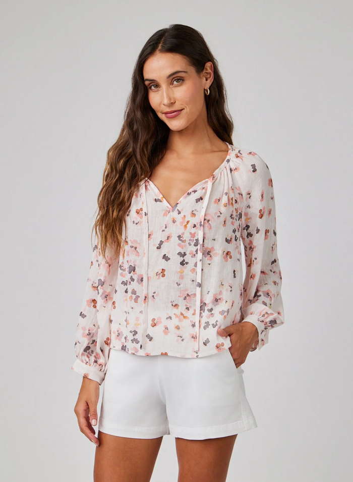 Shirred Raglan Tie Front Blouse - Hana Floral Print
