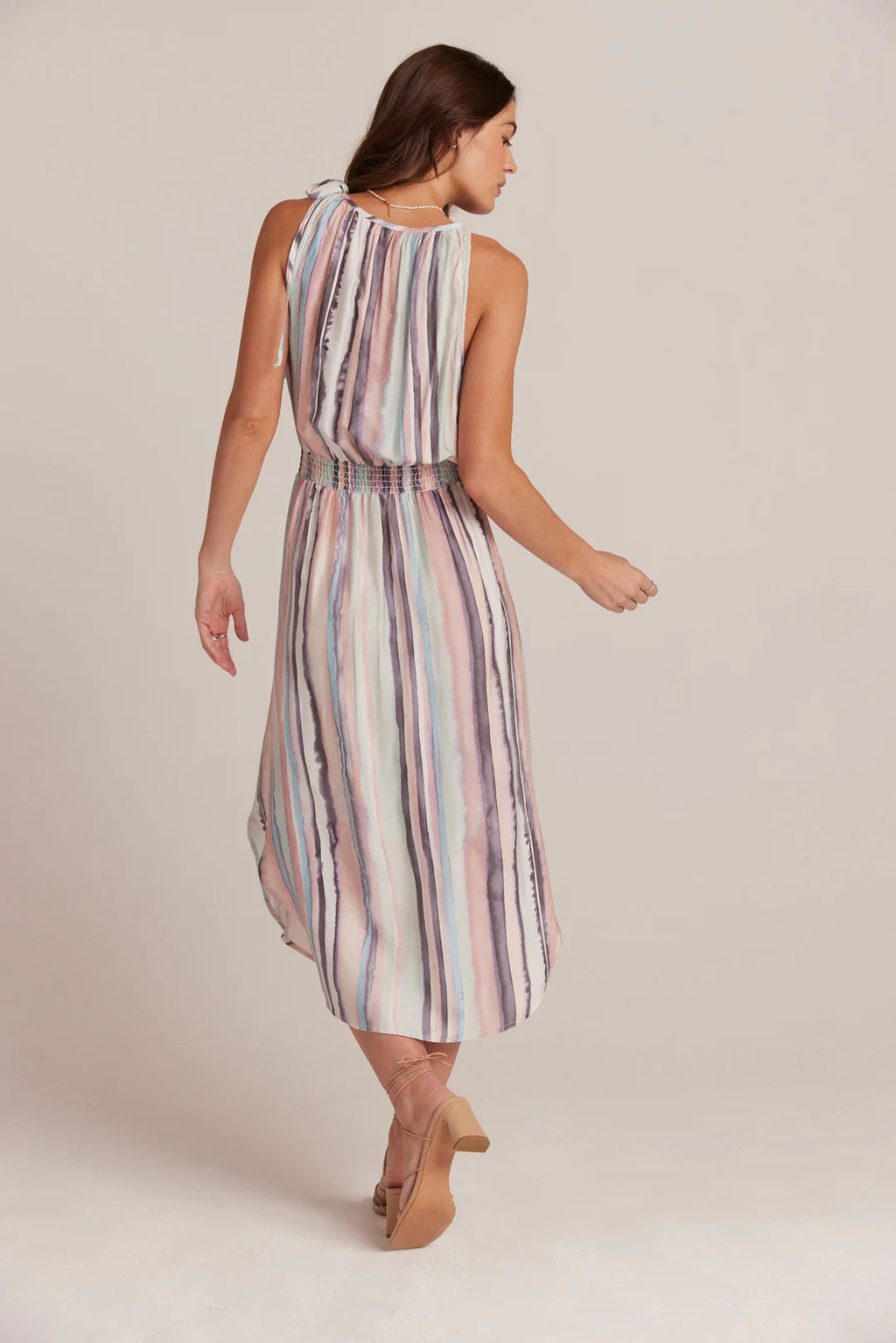 Sleeveless Smocked Waist Midi Dress Coastal Stripe Print Bella