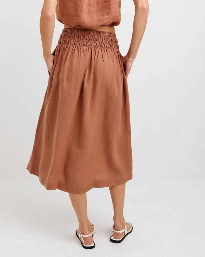 Smocked Waist Gathered Skirt - Coastal Brown