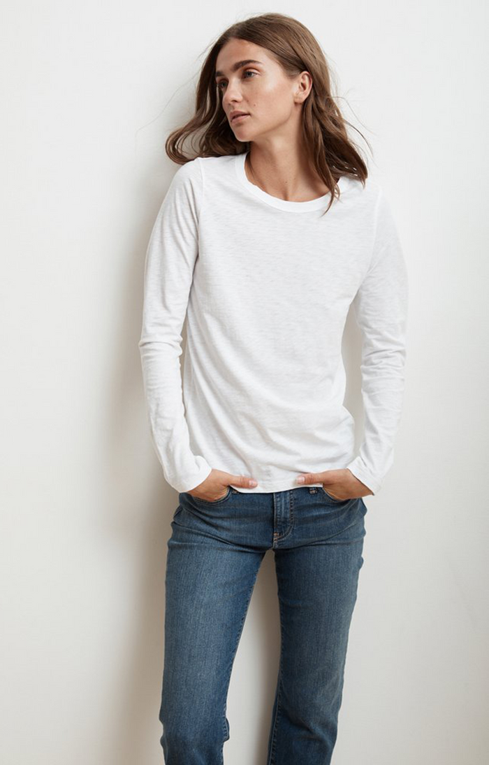 Liz Long Sleeve Tee - White - Velvet By Graham & Spencer