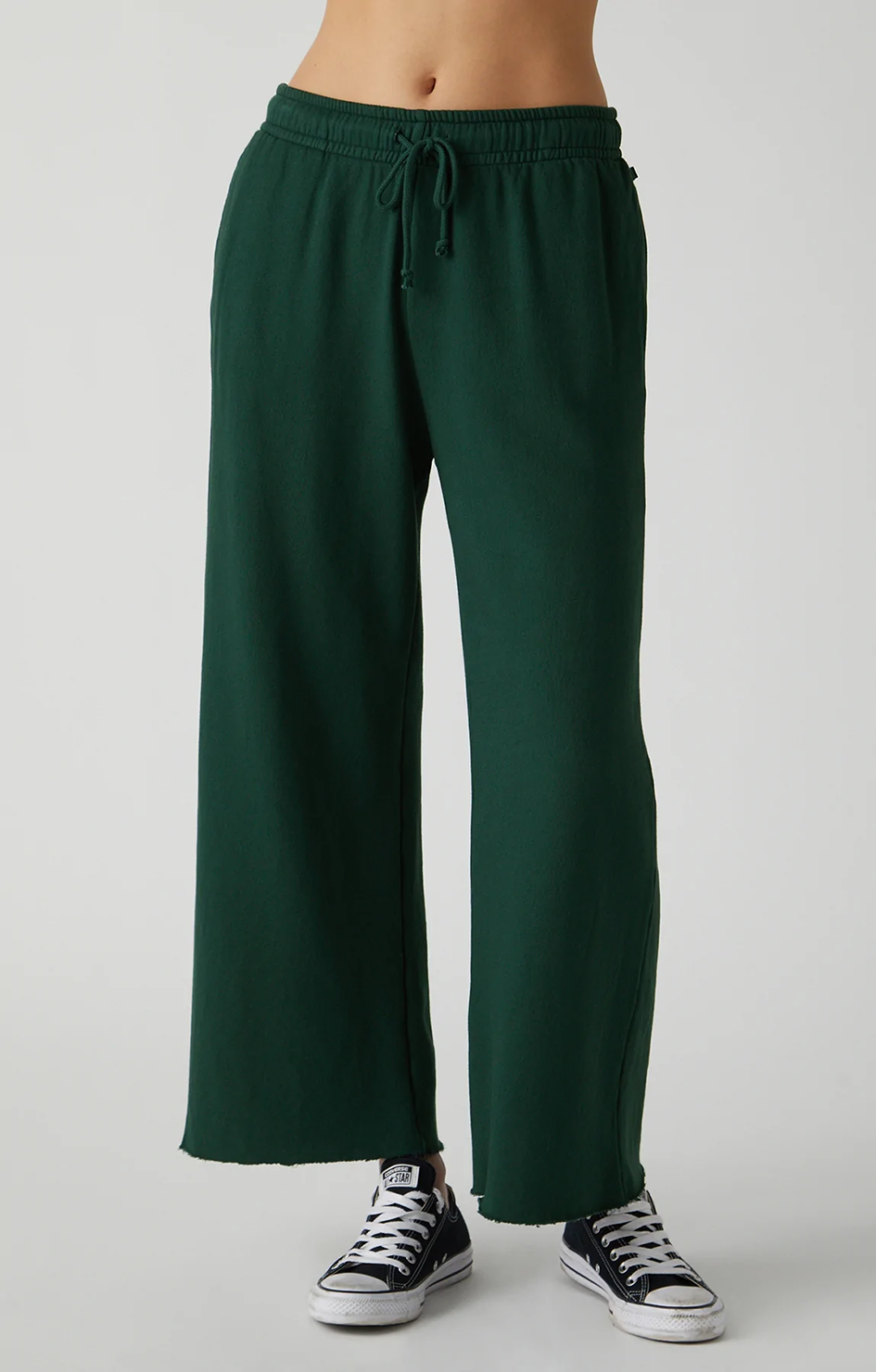 Buy Olive Green Cotton Mid-Rise Elasticated Wide Legged Pant