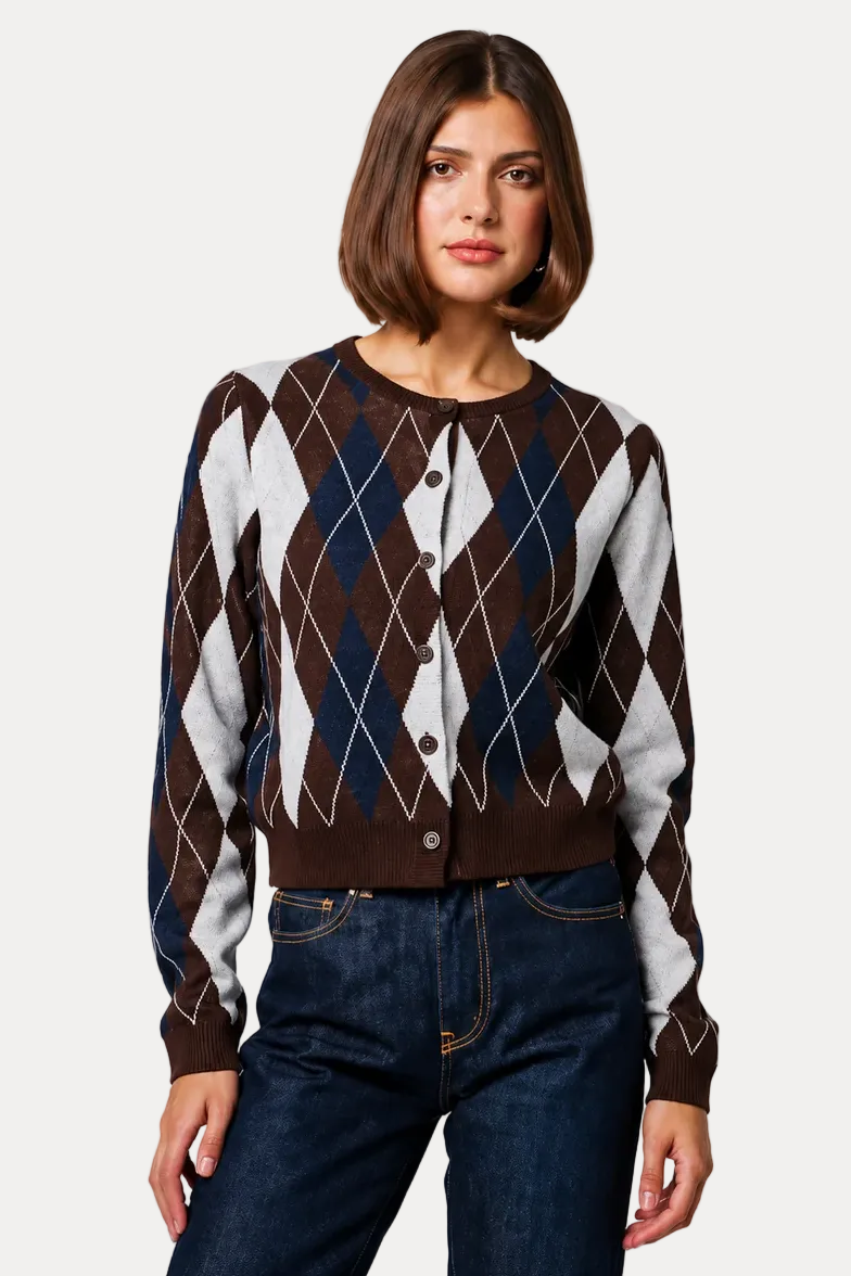 Florence Cardigan - Cocao Argyle