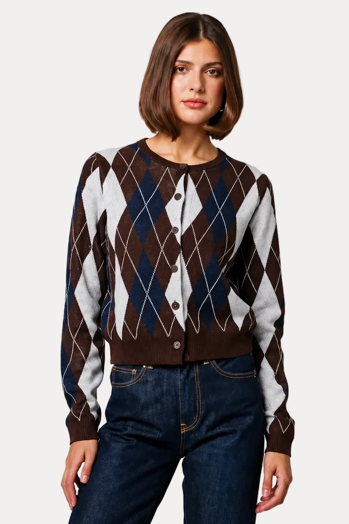Florence Cardigan - Cocao Argyle