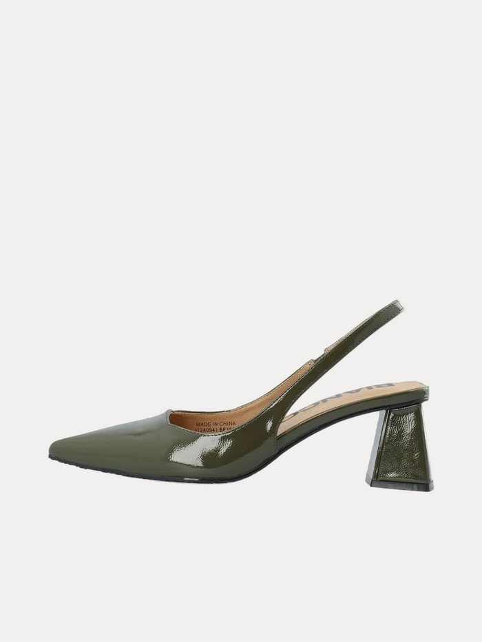Brown suede slingback shoe on a white background