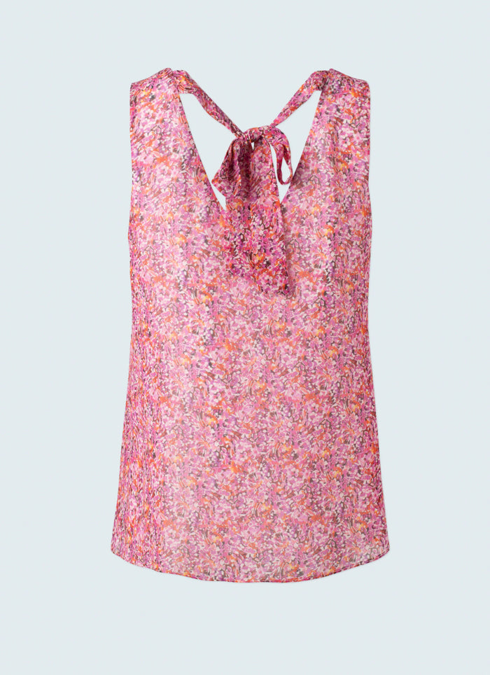 Printed top With Front Cascade - Pink Floral
