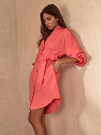 Kate Belted Dress - Bright Coral