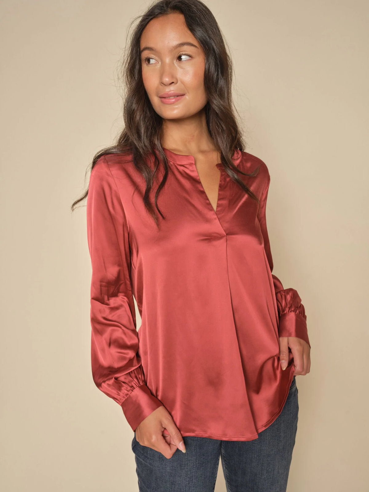 Enfa Satin Blouse - Garnet