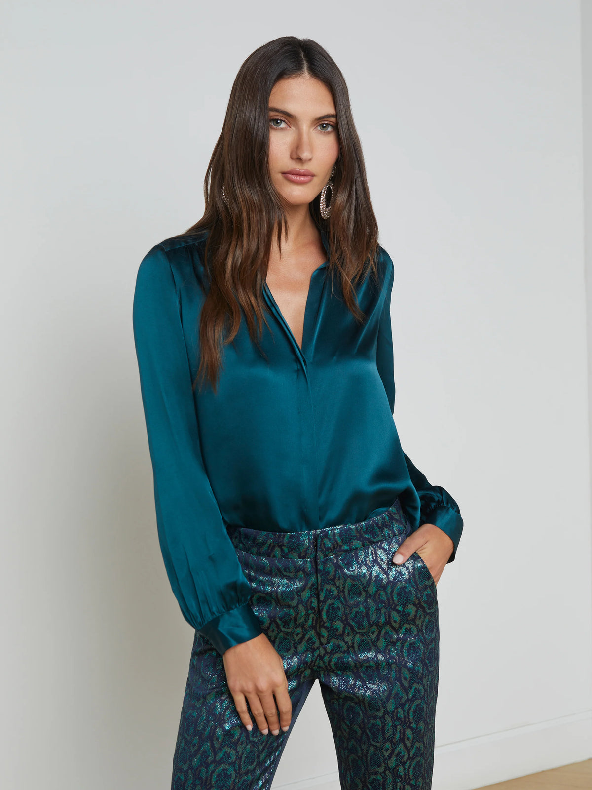 Bianca Band Collar Blouse - Deep Teal